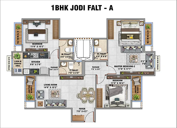 Kohinoor Uptown Kalyan 2 BHK Flats Floor Plan