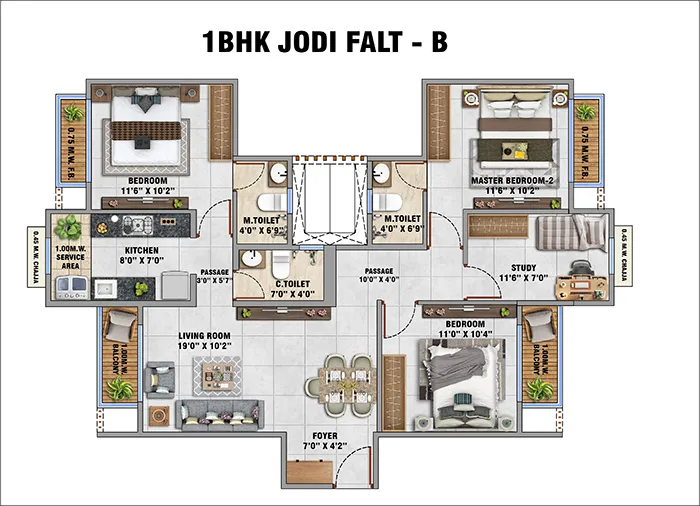 Kohinoor Uptown Kalyan 3 BHK Apartments Floor Plan